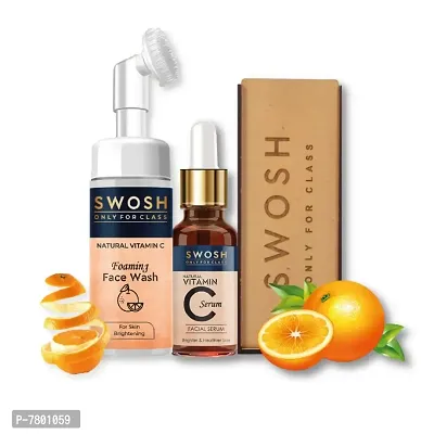 SWOSH Ayurvedic Skin Care Combo Pack Vitamin C Foaming Face Wash 100 ML  Vitamin C Serum 30 ML For Pimple Prone  Oily Skin - No Parabens, Sulphate, Silicones  Colour