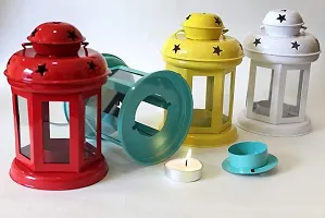 Next In Crafts Metal Hanging Lanterns Lamp I Tealight Holder with Tealight I Hanging Light for Indoor/Outdoor Home Decor (Pack of 2) (Yellow, White, Blue, Red)-thumb1