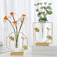 Next In Crafts Metal Designer Geometric Flower Vase Without Flower Gold Finish Best for Living & Bedroom Room (Hexagon Pack of 1)-thumb4