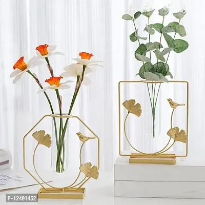 Next In Crafts Metal Designer Geometric Flower Vase Without Flower Gold Finish Best for Living & Bedroom Room (Hexagon Pack of 1)-thumb5