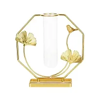 Next In Crafts Metal Designer Geometric Flower Vase Without Flower Gold Finish Best for Living & Bedroom Room (Hexagon Pack of 1)-thumb1