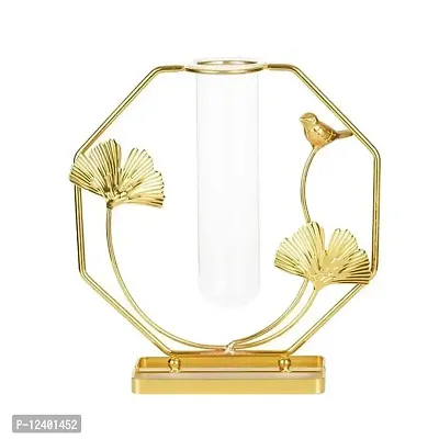 Next In Crafts Metal Designer Geometric Flower Vase Without Flower Gold Finish Best for Living & Bedroom Room (Hexagon Pack of 1)-thumb2