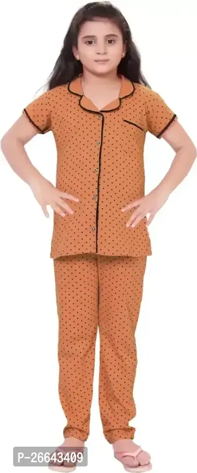 Stylish Orange Cotton Printed Night Wear Top And Bottom Set For Women-thumb0