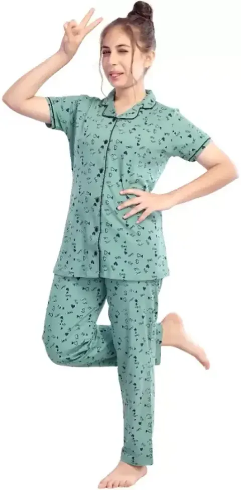 Girls Cotton Printed Night Suits