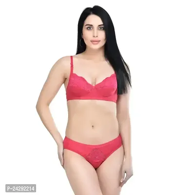 Stylish Red Polycotton Bra And Panty Set For Women-thumb0