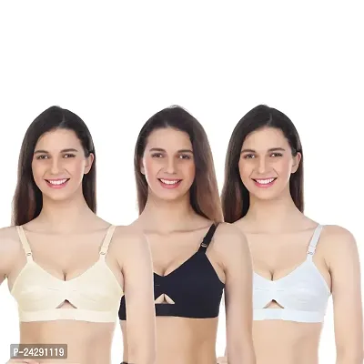 Stylish Fancy Cotton Solid Non Padded Bras For Women Pack Of 3-thumb0