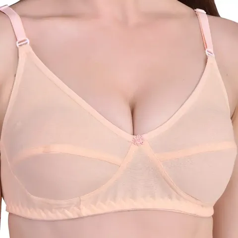 L Fashion Seamless Cotton Bra for Women Full Coverage Regular Fit Non Padded with one Pair Transparent Straps Free (Multi Color) Pack of-1