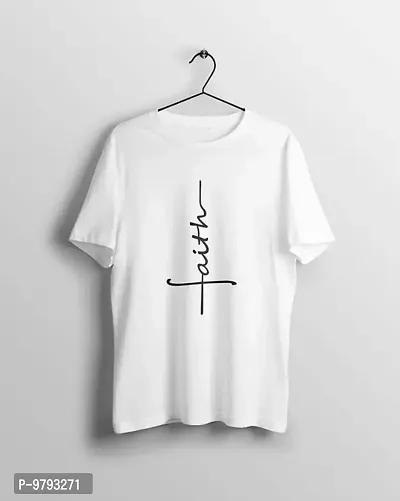 Faith Printed Round Neck Unisex White T-shirt-thumb0