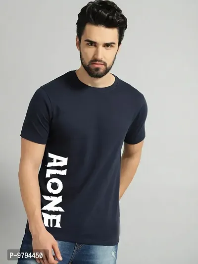 Alone Printed Navy Blue Mens T-shirt