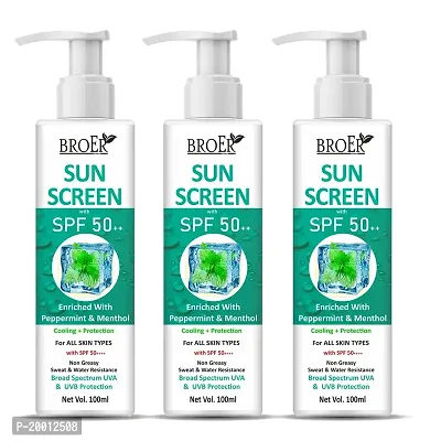 BROER Naturals SPF 50 Sunscreen Lotion ICY Freshness | Enriched with Menthol  Peppermint | Uva  Uvb Protection | Water Resistance - (pack of 3) 300ml