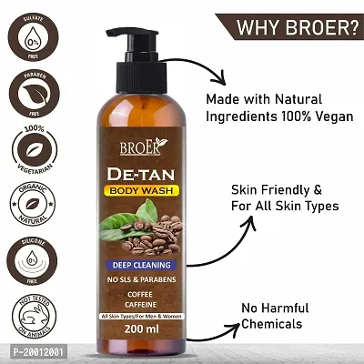 BROER De-Tan Coffee Body Wash | For Men  Women | Coffee Shower Gel | Caffeine Body wash Paraben  Sulphate Free - 200ml-thumb3