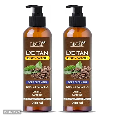 BROER Naturals De-Tan Coffee Body Wash - with Coffee  Caffeine for Deep Cleaning, Removes Excess Oil, Dirt  Grime | Coffee Shower Gel | Caffeine Body wash - (pack of 2) 400ml