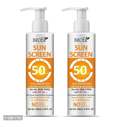 BROER Naturals Sunscreen Lotion with SPF 50 | With Uva  Uvb Protection, Water Resistant, PA++++, Non Sticky, Leaves No White Cast | Sunscreen SPF 50 | Sunscreen Moisturizer - (pack of 2) 200ml