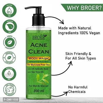 BROER Acne Clean 1% Salicylic Acid Body Wash - with Tea Tree Oil for Oily  Acne Prone Skin | Tea Tree Shower Gel | Salicylic Acid Shower Gel | SLS  Paraben Free - 200ml-thumb4