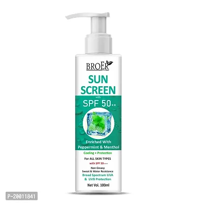 BROER Naturals SPF 50 Sunscreen Lotion ICY Freshness | Enriched with Menthol  Peppermint | Uva  Uvb Protection | Water Resistance - 100ml