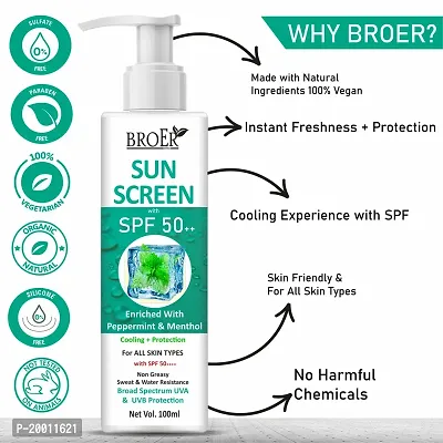 BROER Sunscreen Lotion With SPF 50  Menthol | Instant Freshness + Protection For All Day | Cool Sunscreen Lotion | With Uva  Uvb Protection | Sunscreen SPF 50 | Sunscreen Moisturizer - 100ml-thumb4