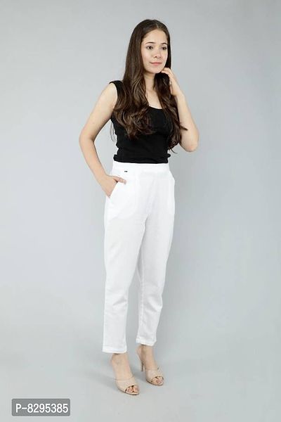 Womens White Cotton Trousers  Pants-thumb2