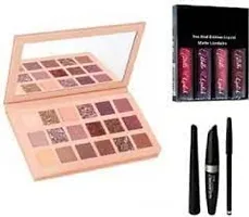 Aabhir Traders Nude Edition Eyeshadow Palette 18 Color Shimmery And Matte Eyeshadow Palette 18G With 4 Pcs Liquid Matte Mini Lipstick Red Edition And 3 In 1 Eyeliner Combo - (Pack Of 8)-thumb1