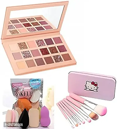 Aabhir Traders Nude Eye Shadow Palette 18 Shade in 1 Kit 7 Pc Makeup Brush  Family Pack Sponges blender combo (3 Items in the set), Shimmery  Matte Finish