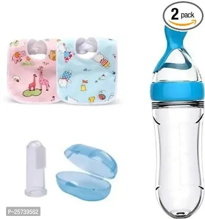 Aabhir Traders Spoon Feeder with Brush and 2 Bibs for New Born Infants Combo Pack-thumb0