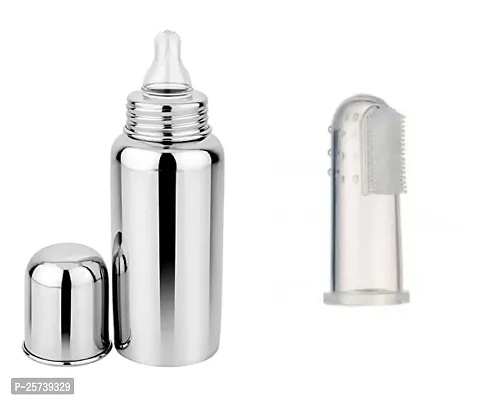 Aabhir Traders Stainless Steel Milk Bottle with Baby Finger Brush