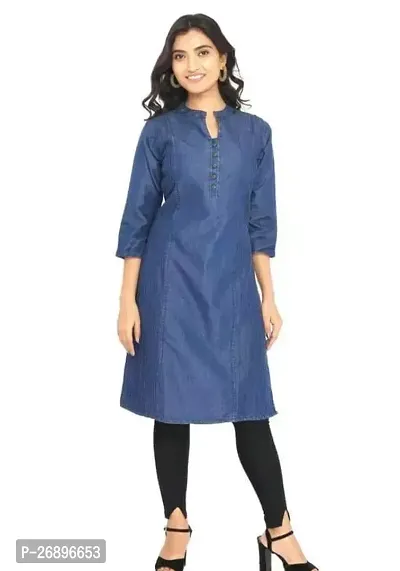 Mahalakshmi kreations stylish denim kurti V Neck for women Blue color-thumb0