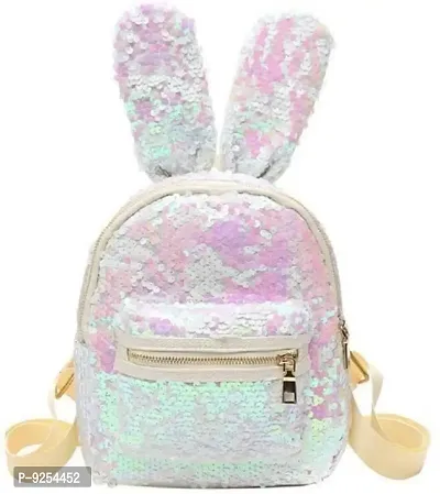 KRISMO Casual White Big Ear Sequins Travel Zipper Backpack for Girls