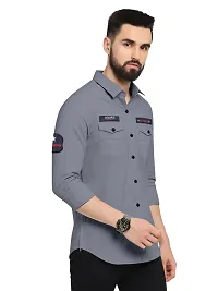 Stylish Grey Cotton Solid Regular Fit Full Sleeves Casual Shirt For Men-thumb1