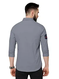 Stylish Grey Cotton Solid Regular Fit Full Sleeves Casual Shirt For Men-thumb2