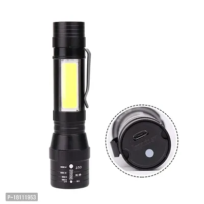 Linist Led Flashlight Rechargeable USB Torch Mini Light Super Bright Small Flashlight Handheld Portable Lamp with COB Side Light High Lumen Zoom-able,Black-thumb3