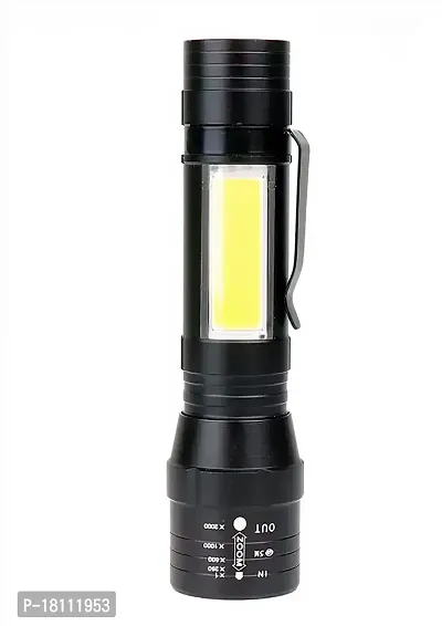 Linist Led Flashlight Rechargeable USB Torch Mini Light Super Bright Small Flashlight Handheld Portable Lamp with COB Side Light High Lumen Zoom-able,Black-thumb0