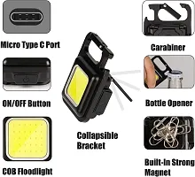 Linist Cob Small, 500Lumens Bright Rechargeable Keychain Mini Flashlight 3 Light Modes Portable Pocket Light with Folding Bracket Bottle Opener and Magnet Base for Camping, Hiking (Aluminum)-thumb3
