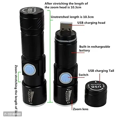 ZIGLY LED Torch USB Rechargeable Flashlight,3 Mode,Black-thumb5