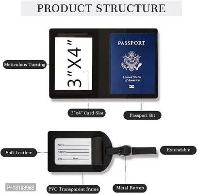 Linist Passport Holder and Luggage Tags , 1 Pcs PU Passport Holder Set Luggage Label Identifiers Name and Address Tags for Bags,Passport Holder case (Black)-thumb2