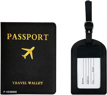 Linist Passport Holder and Luggage Tags , 1 Pcs PU Passport Holder Set Luggage Label Identifiers Name and Address Tags for Bags,Passport Holder case (Black)-thumb0