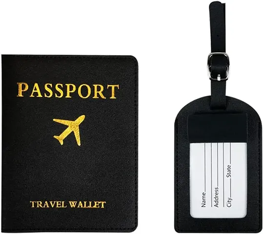 Linist Passport Holder and Luggage Tags , 1 Pcs PU Passport Holder Set Luggage Label Identifiers Name and Address Tags for Bags,Passport Holder case