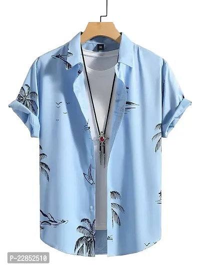 SMOWKLY Printed Shirt for Men || Tropical Print Shirt for Men || Casual Shirt for Men Baby Blue-thumb0