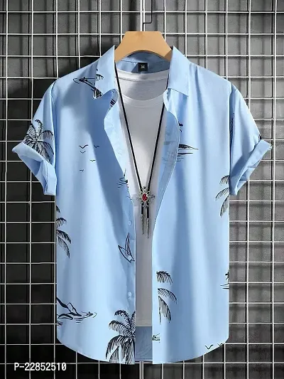 SMOWKLY Printed Shirt for Men || Tropical Print Shirt for Men || Casual Shirt for Men Baby Blue-thumb2