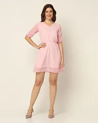 SMOWKLY A-Line V Neck Knee Length Puff Sleeve Dress for Woman-thumb4