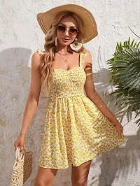 SMOWKLY Ditsy Floral Print Ruffle Trim Cami Dress Yellow-thumb1
