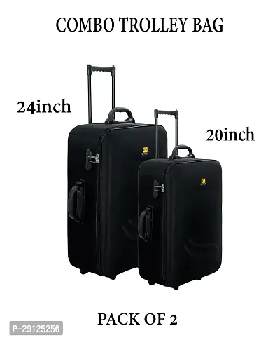 Combo Trolley Bag (20inch+24inch) Polyester Check In Soft Case Trolley / Bag Suitcase for Travel Black-thumb0