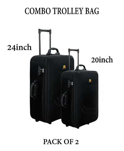 Combo Trolley Bag (20inch+24inch) Polyester Check In Soft Case Trolley / Bag Suitcase for Travel Black