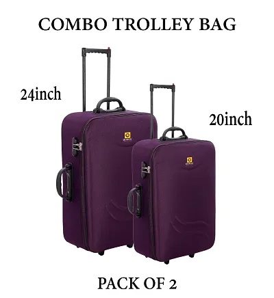 Combo Trolley Bag (20inch+24inch) Polyester Check In Soft Case Trolley / Bag Suitcase for Travel Purple