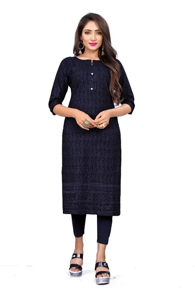 Womens Rayon Viscose Chikankari Kurti Colour Black