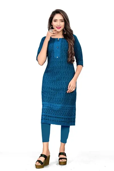 Womens Rayon Viscose Chikankari Kurti Colour T-Blue