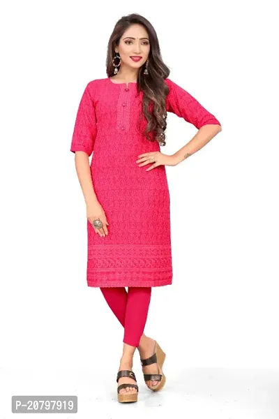 Womens Rayon Viscose Chikankari Kurti Colour Tomato-thumb0