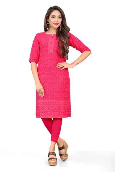 Womens Rayon Viscose Chikankari Kurti Colour Tomato