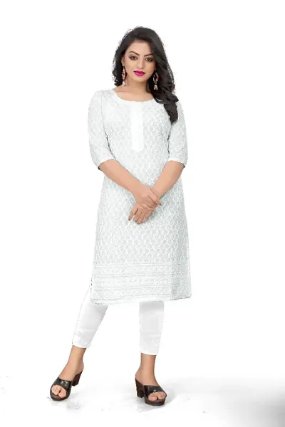 Womens Rayon Viscose Chikankari Kurti with Sequence Work Colour