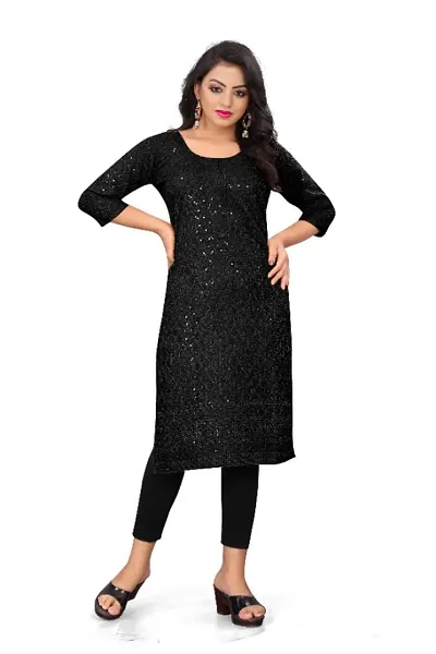 Womens Rayon Viscose Chikankari Kurti with Sequence Work