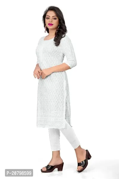 Womens Rayon Viscose Chikankari Kurti with Sequence Work Colour White-thumb3